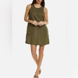 Nicole Miller Women's 100% Linen Olive Green Sleeveless Shift Dress L